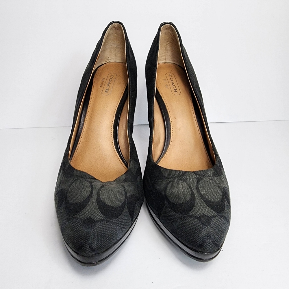 Coach Monogram Pump High Heels Women's Size 8 Black Pointed Toe Stiletto…